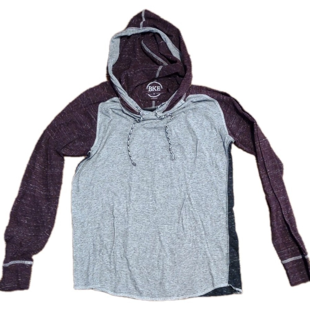 BKE Women's Lightweight Hoodie - Colorblock Burgundy, Grey & Charcoal - Size M